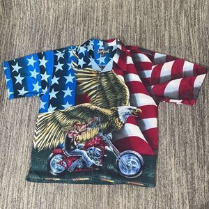 Steve & Barrys Men XXL Button Front Club Shirt Red Blue American Flag Motorcycle